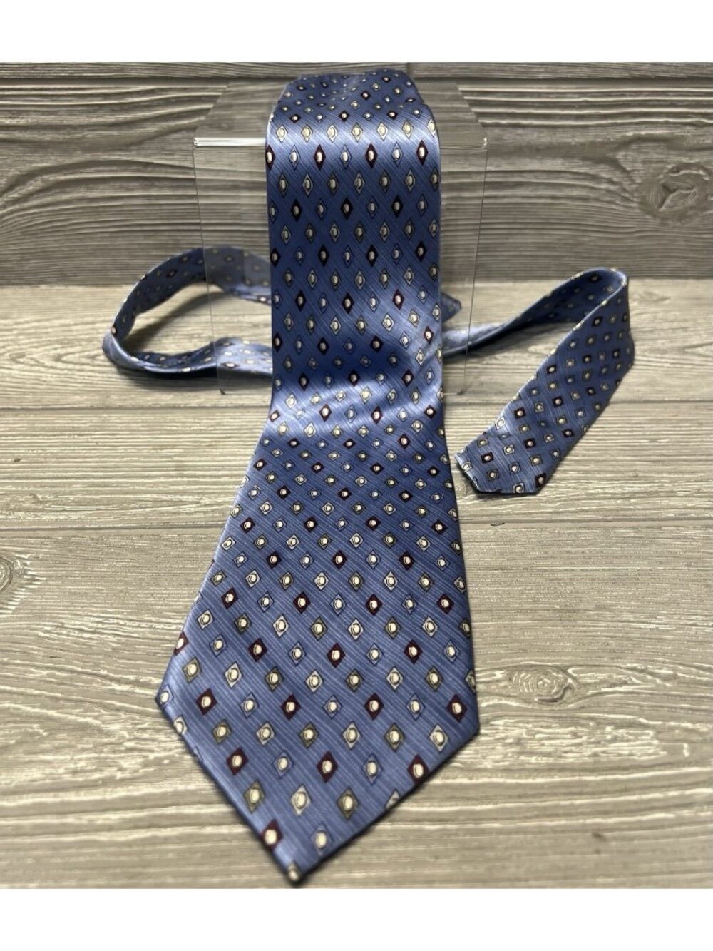 Bossi Roma Milano Silk Tie Blue Diamond Geometric Mens Necktie Italy Handmade